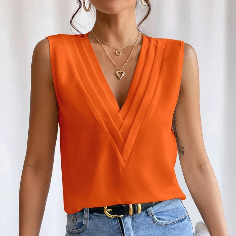 Solid Casual Loose Sleeveless Blouses for Women | Fashion Summer Women's Oversized Shirts and Blouses | Elegant Youth Female Tops ShopOnlyDeal