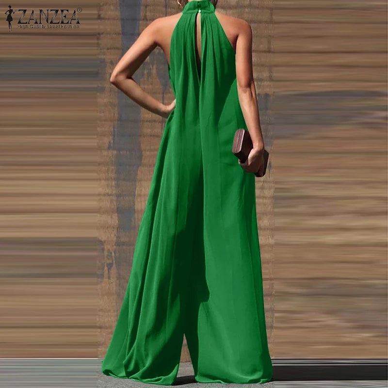 Summer Fashion Wide Leg Rompers Women | Elegant Solid Long Jumpsuits | Party Sexy Sleeveless Playsuit LingJun Store