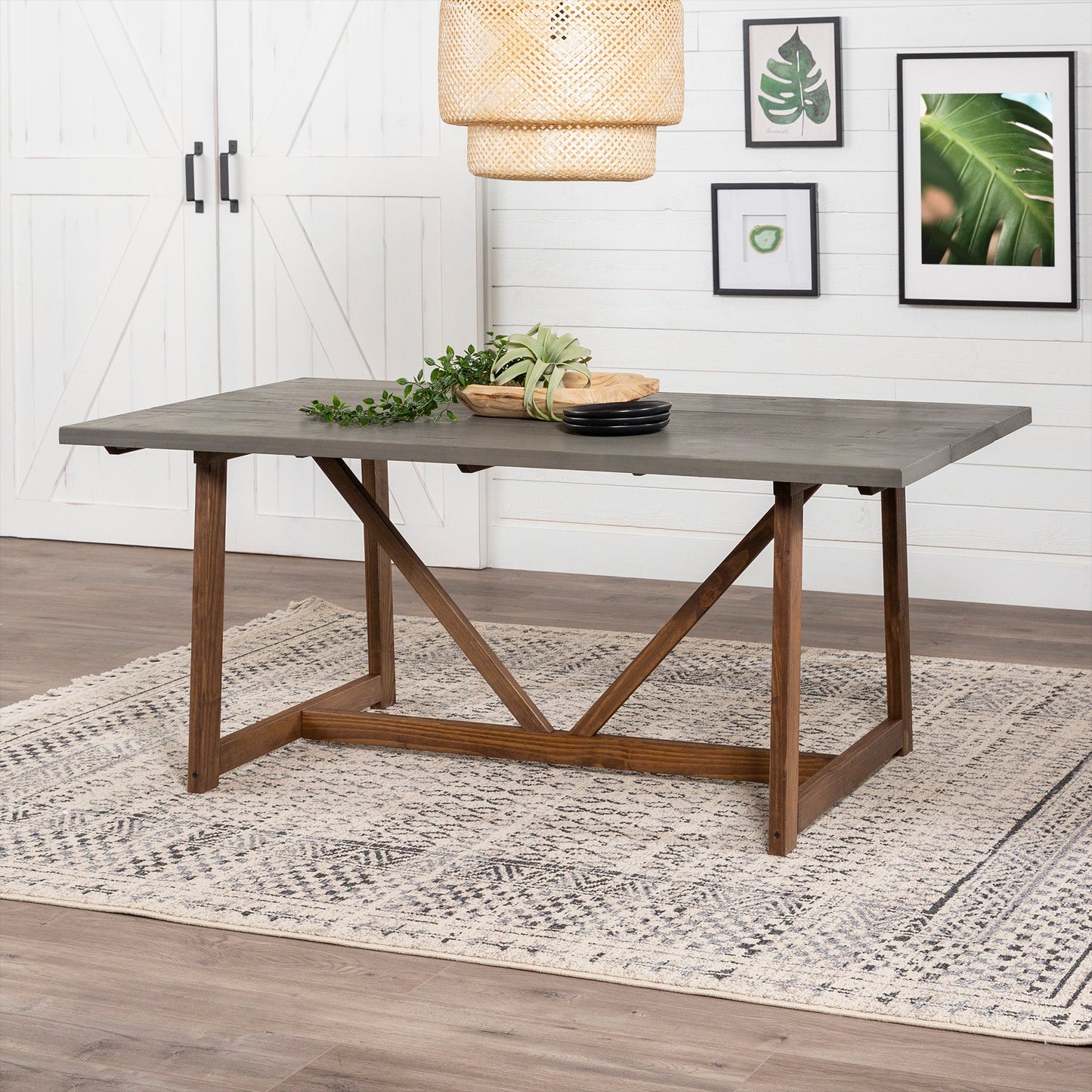 Brennan Solid Wood Trestle Dining Table Walker Edison