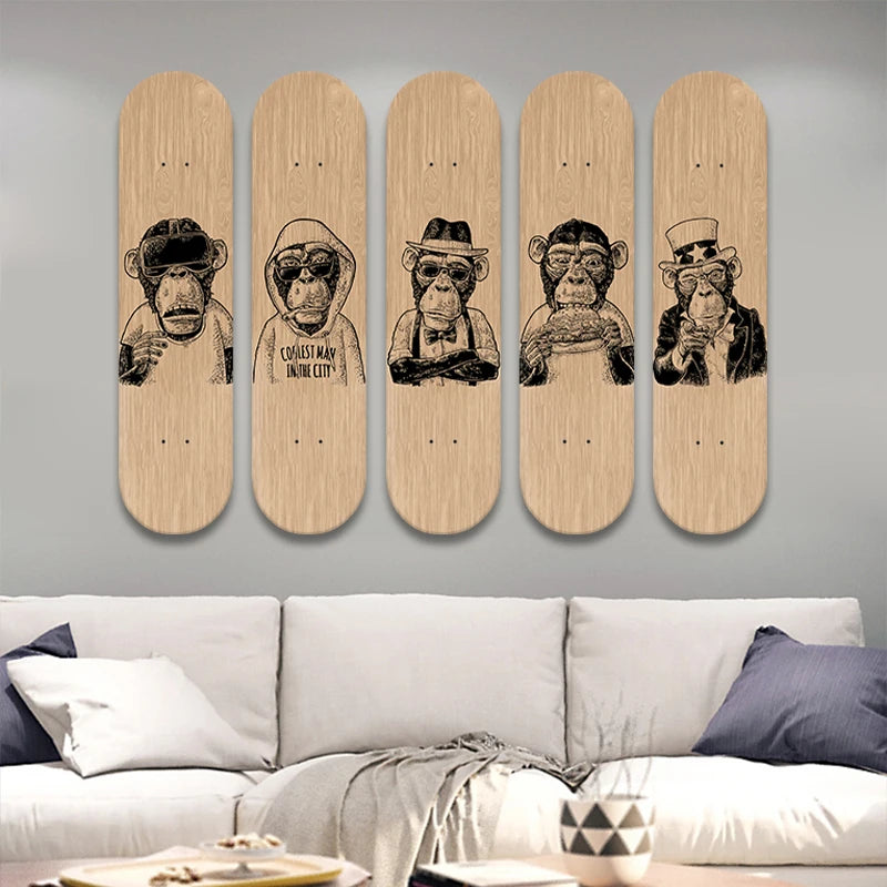 Skate Deck Wall Decor Animal Gorilla Pop Art Skateboard Art Canadian Maple Decorative Board for Room Ornaments Entryway Decor ShopOnlyDeal