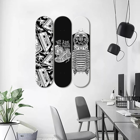 Skateboard Wall Art Black and White Mural & Skate Deck Art Wooden Panels for Club Bar Men Cave Wall Decoration ShopOnlyDeal