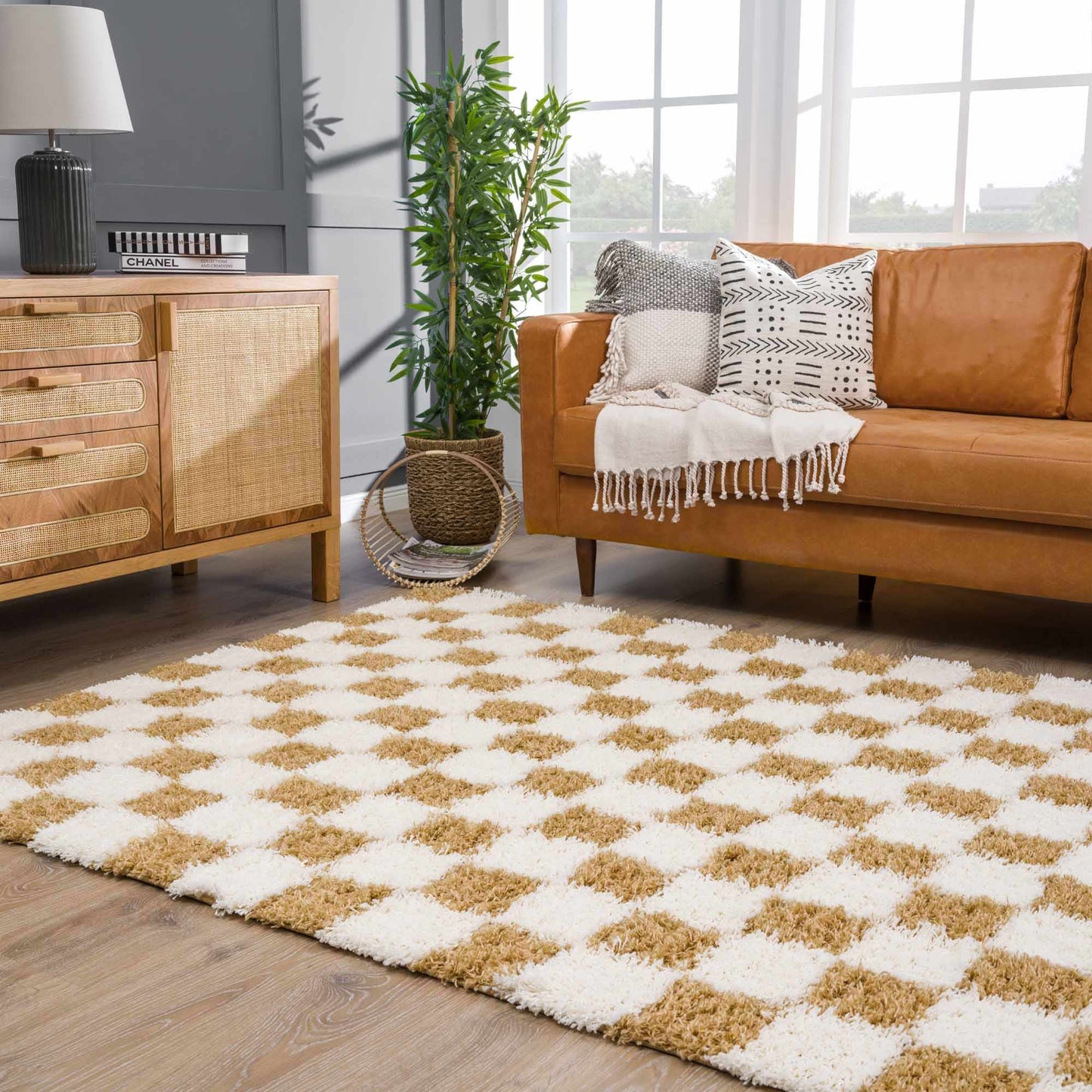 Atira Mustard Checkered Area Rug | Warm & Inviting Home Decor Piece Boutique Rugs