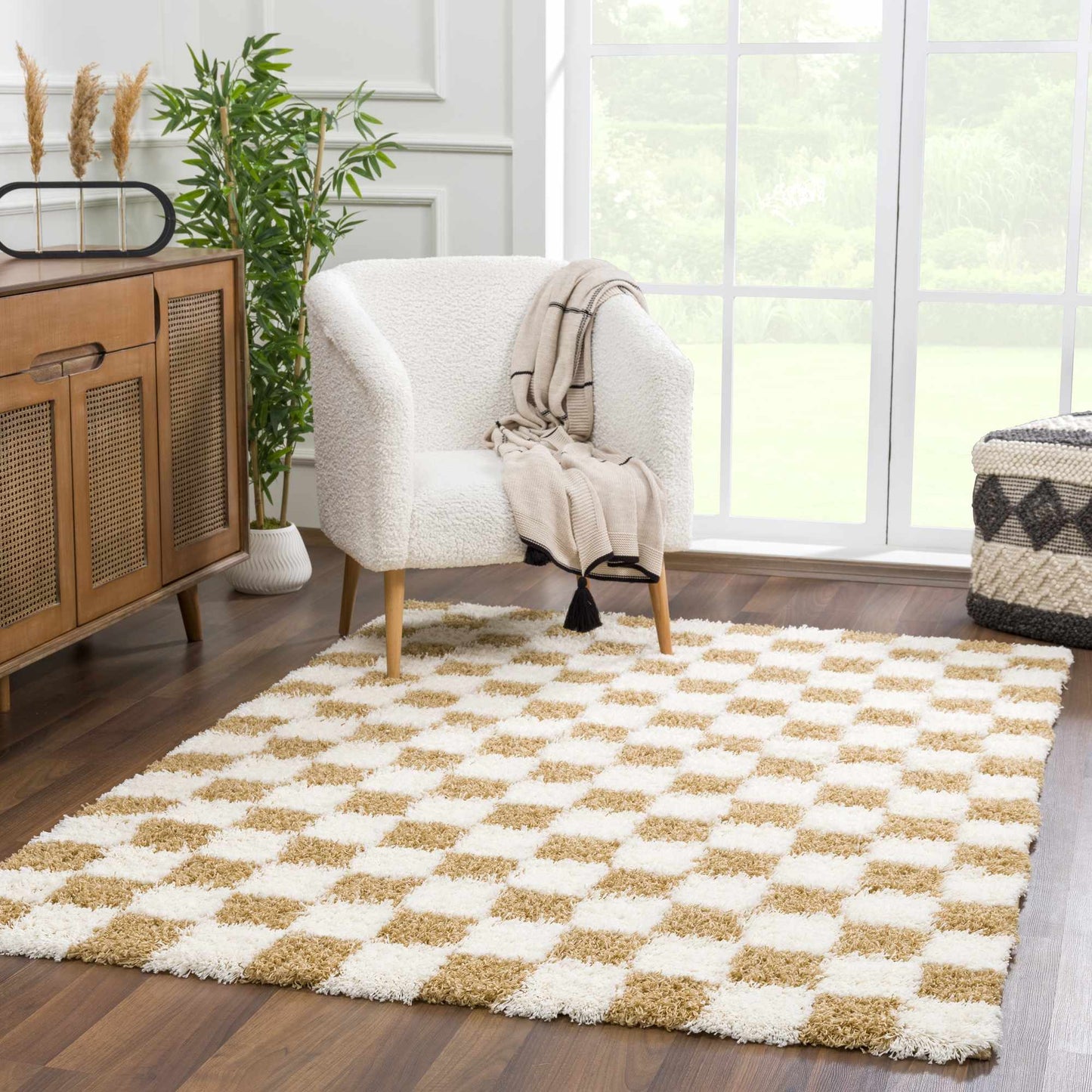 Atira Mustard Checkered Area Rug | Warm & Inviting Home Decor Piece Boutique Rugs