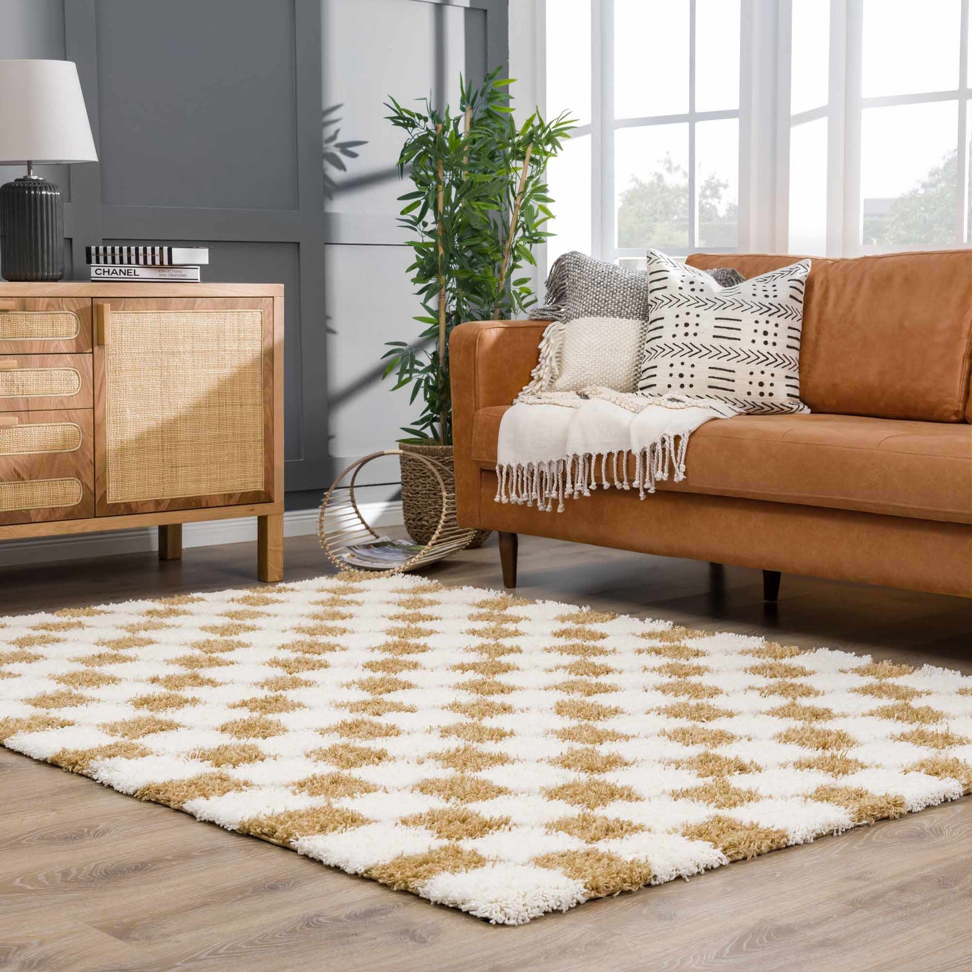 Atira Mustard Checkered Area Rug | Warm & Inviting Home Decor Piece Boutique Rugs