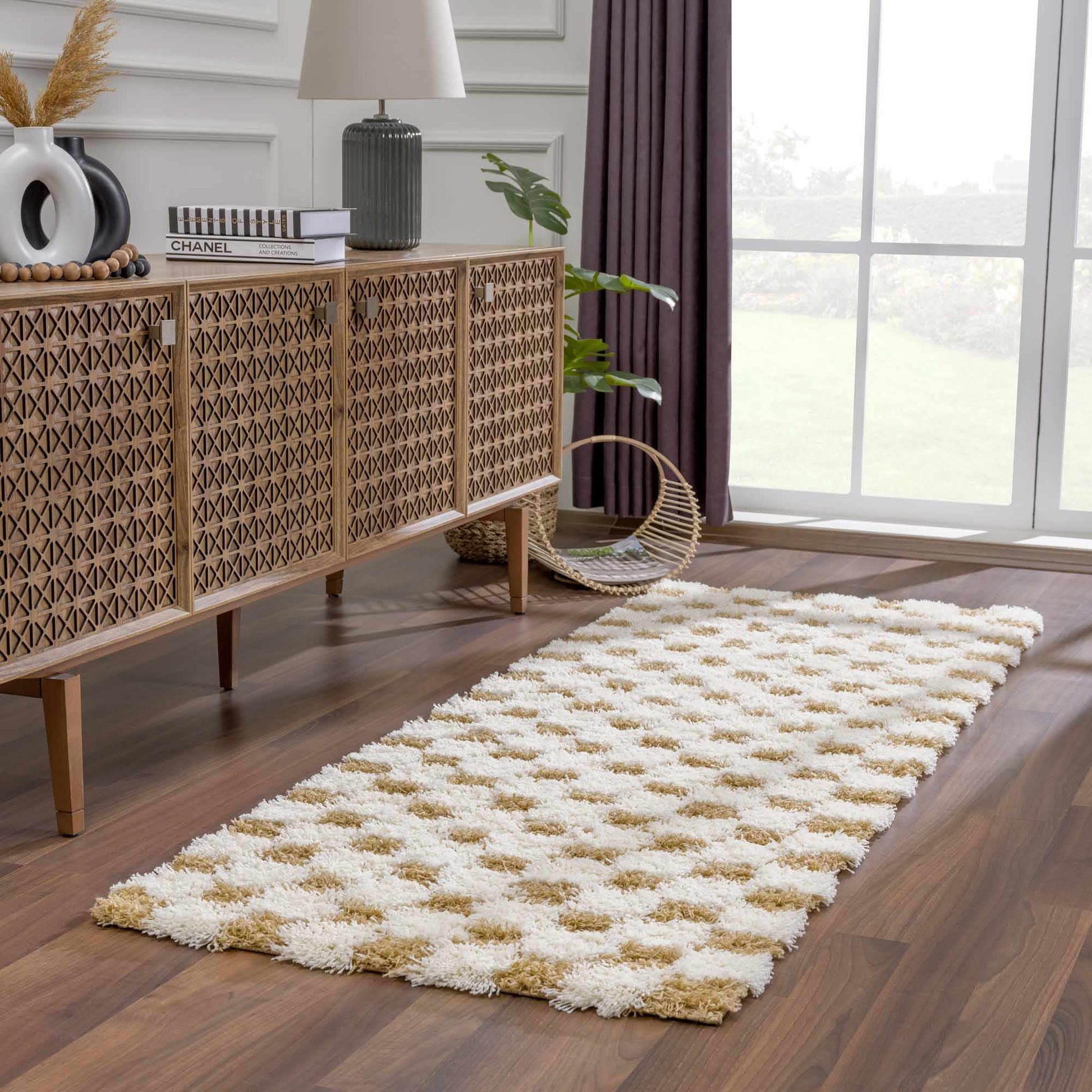 Atira Mustard Checkered Area Rug | Warm & Inviting Home Decor Piece Boutique Rugs