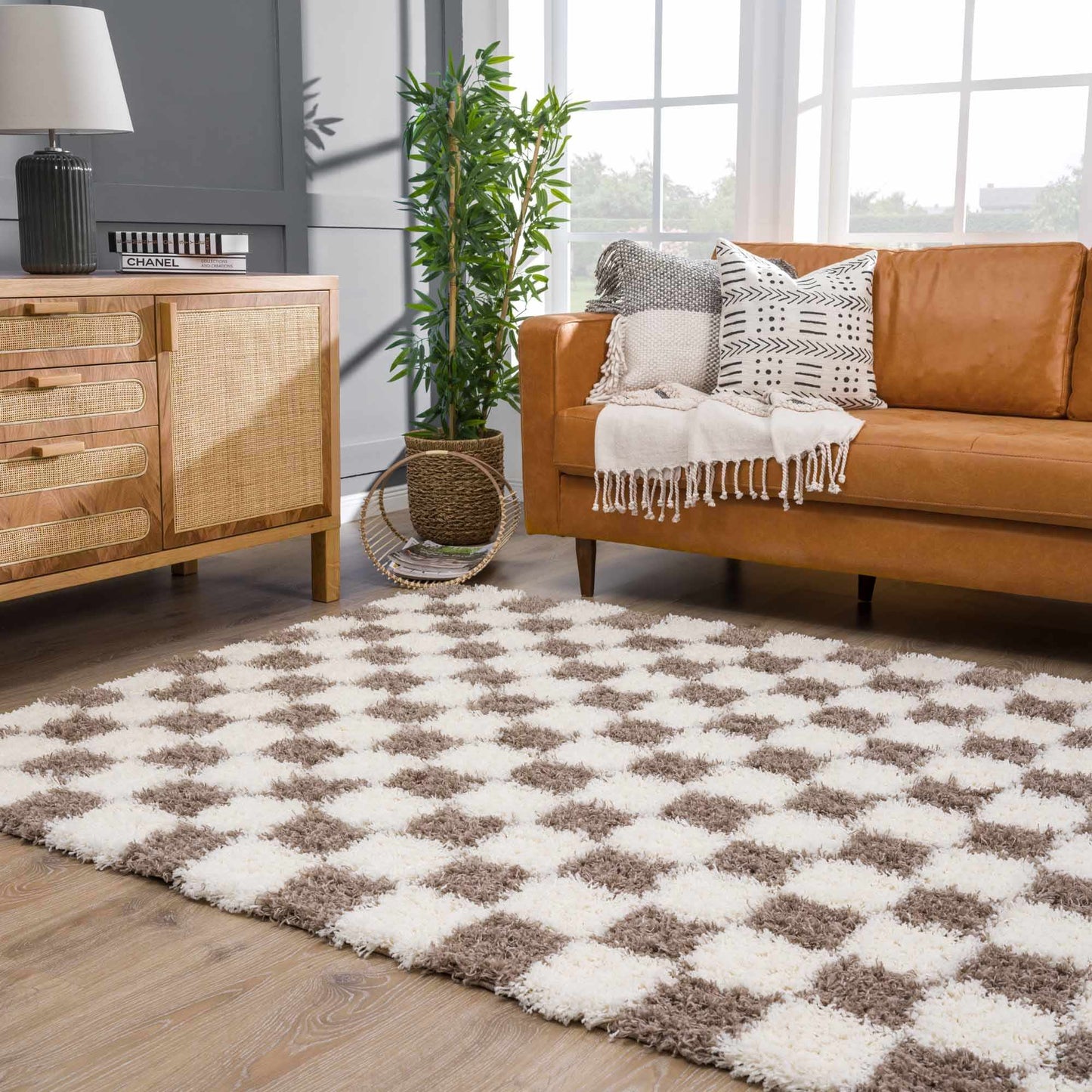 Atira Brown Checkered Area Rug Boutique Rugs