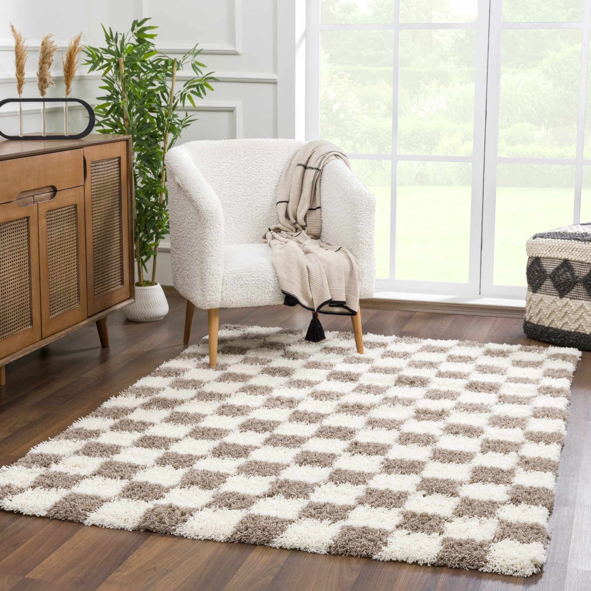 Atira Brown Checkered Area Rug Boutique Rugs