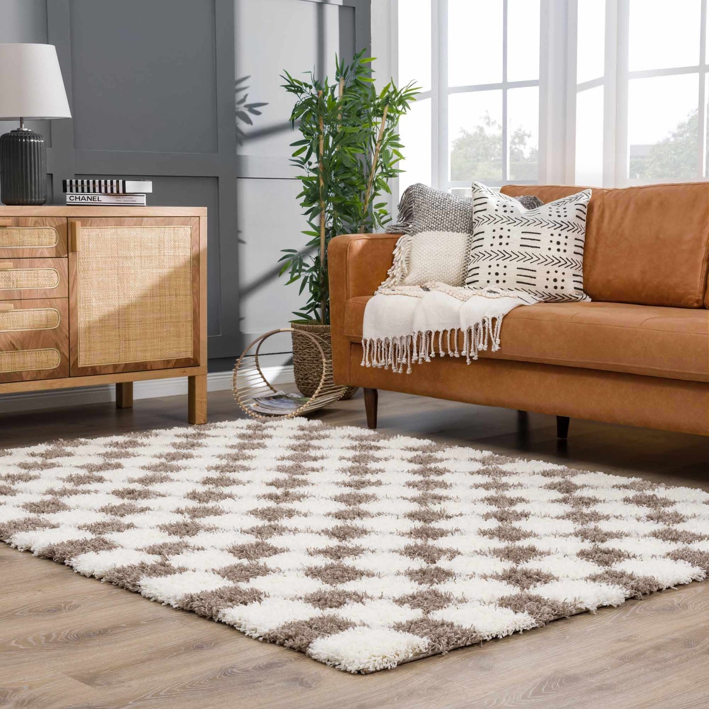 Atira Brown Checkered Area Rug Boutique Rugs