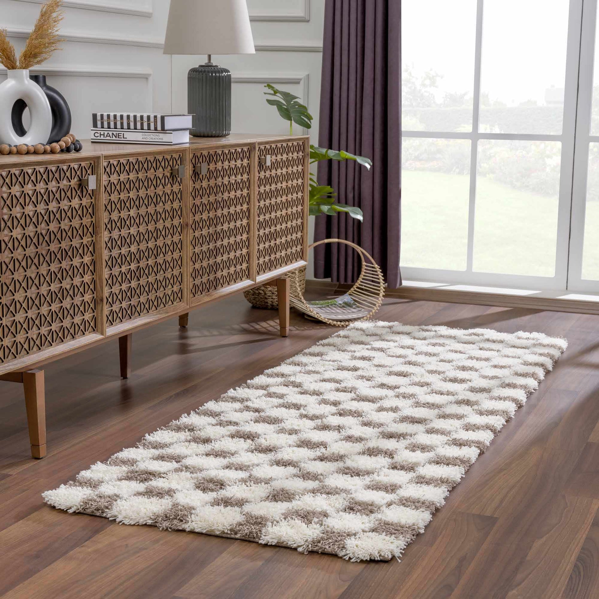 Atira Brown Checkered Area Rug Boutique Rugs