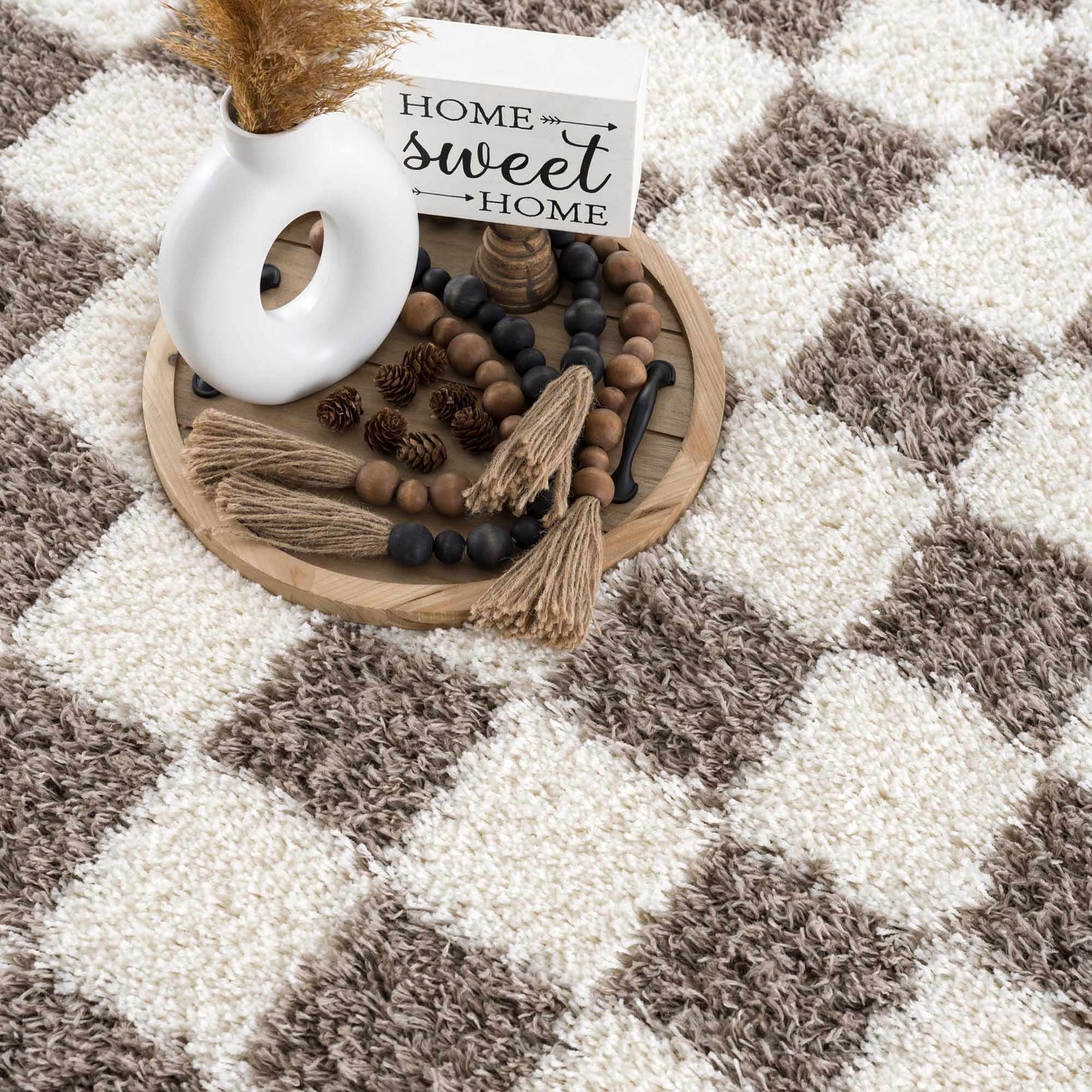 Atira Brown Checkered Area Rug Boutique Rugs