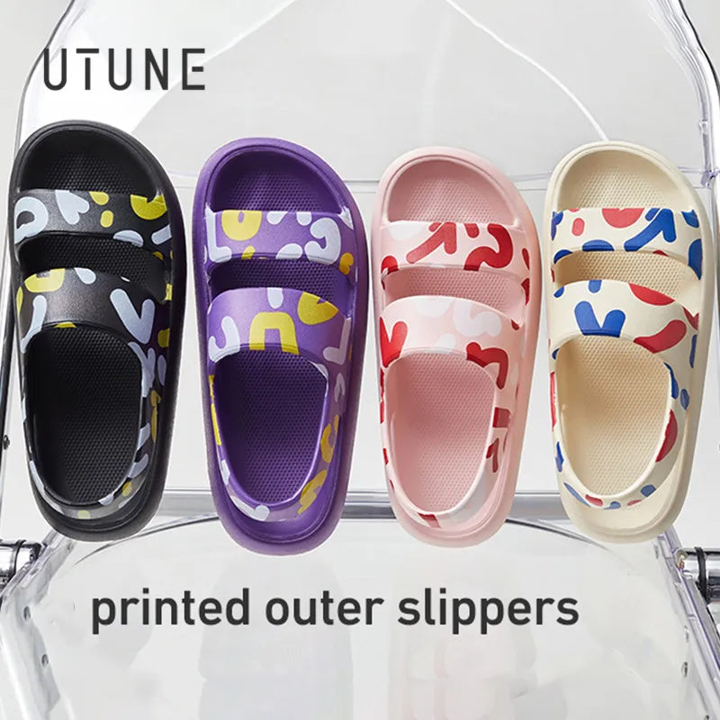 Outside Sandals For Women Summer Platform Shoes Printing Beach Female Slides Slippers Outdoor EVA 4CM Thick Sole Non-slip ShopOnlyDeal