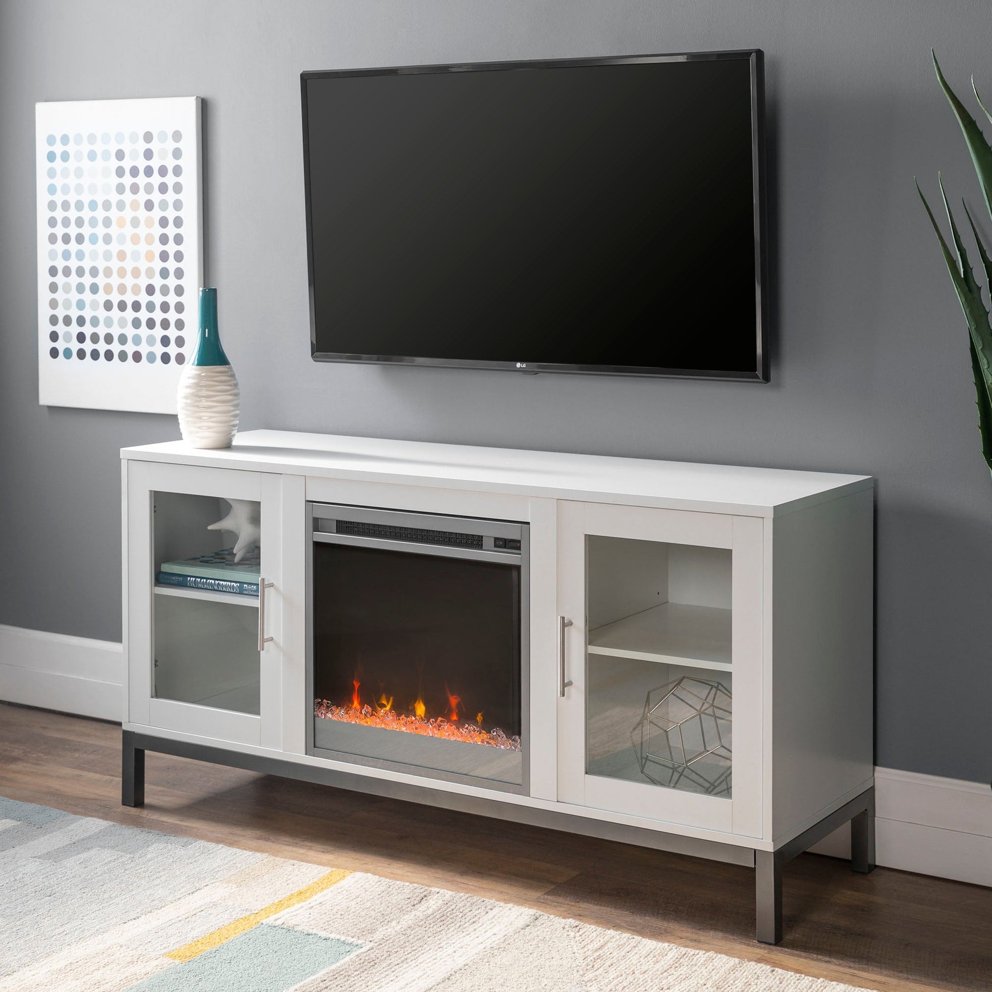 Avenue TV Stand with Crystal Fireplace Walker Edison