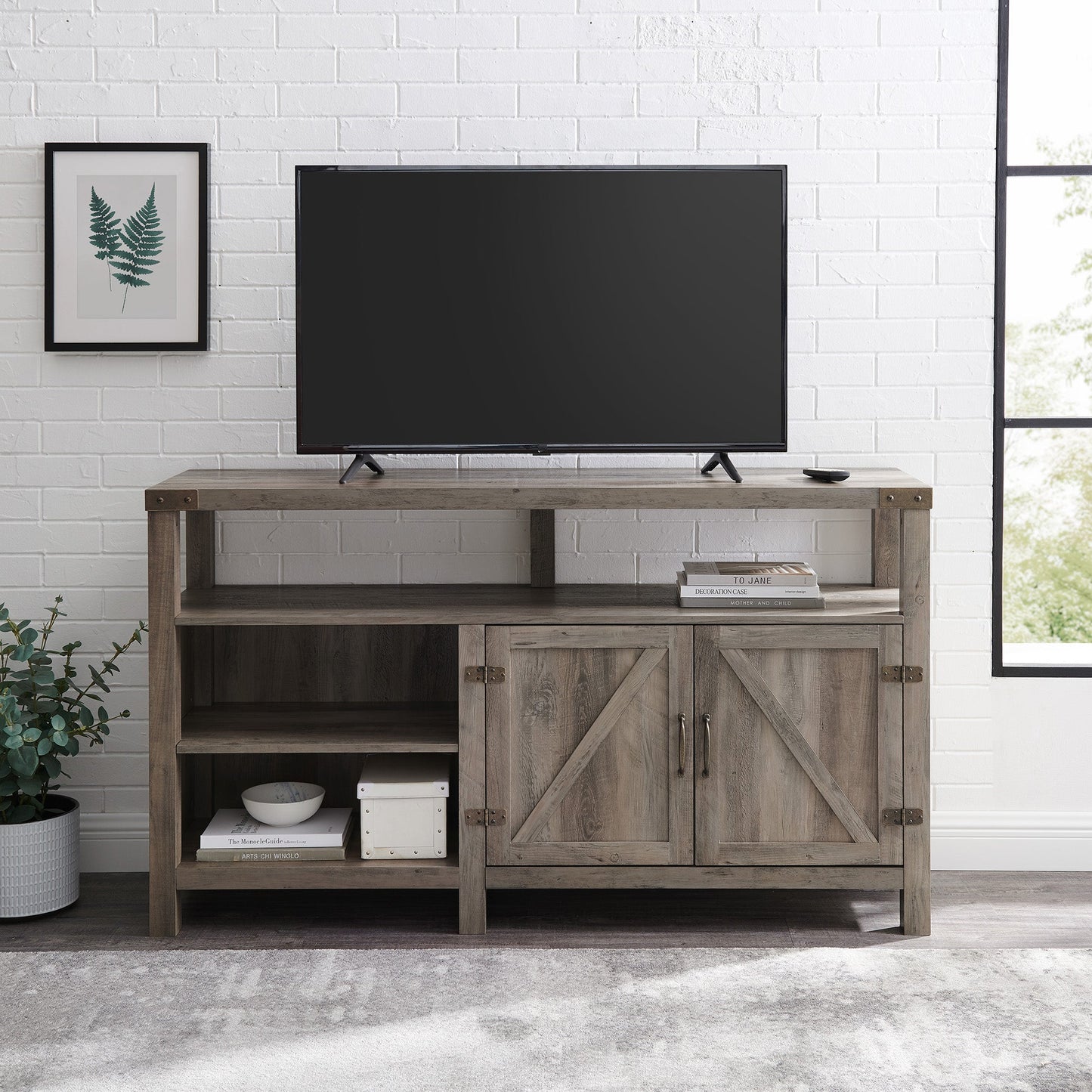 Barn Door 58" Modern Farmhouse Highboy TV Stand Walker Edison