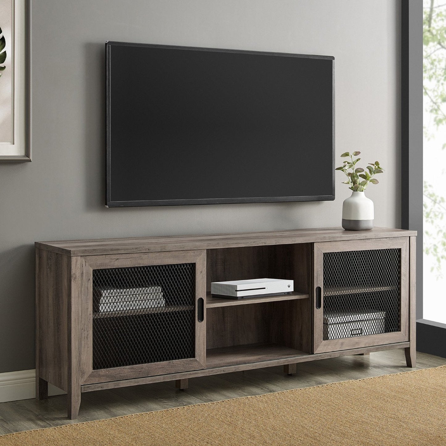 Arthur Industrial TV Stand with Sliding Mesh Door Walker Edison