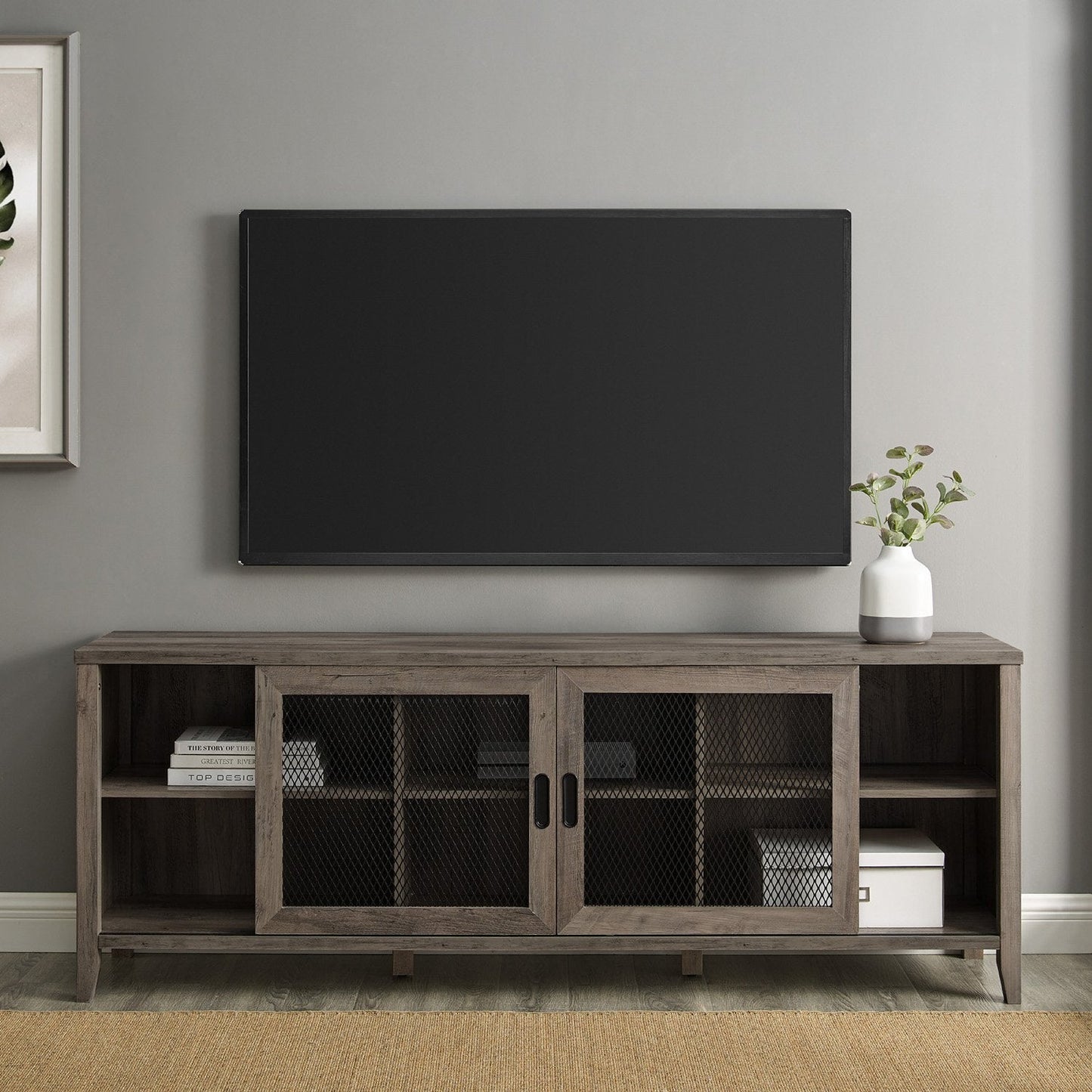 Arthur Industrial TV Stand with Sliding Mesh Door Walker Edison