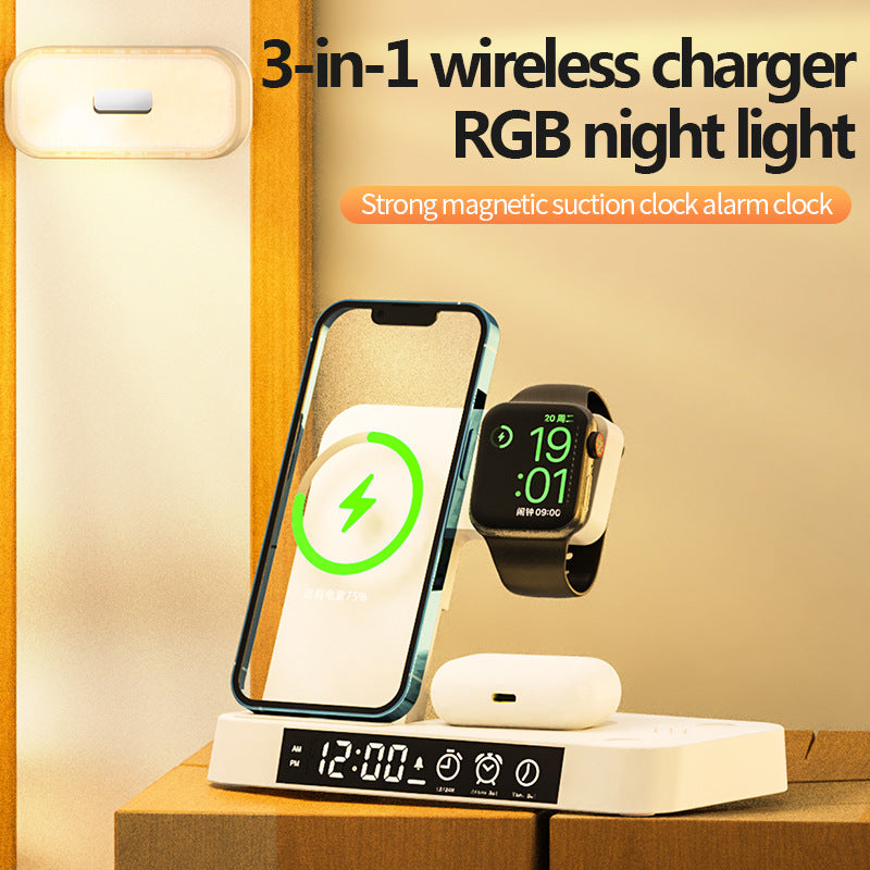 4 In 1 Multifunction Wireless Charger Station With Alarm Clock Display Foldable Wireless Charger Stand With RGB Night Light ShopOnlyDeal