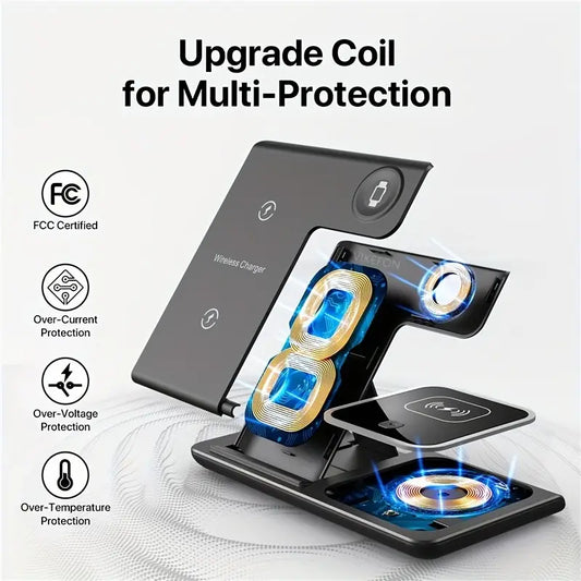 Universal Wireless Charging Stand Pad for iPhone 14/13/12/11/X and iWatch 8/7 - Foldable and Fast Charging Dock Station for Efficient Power Up