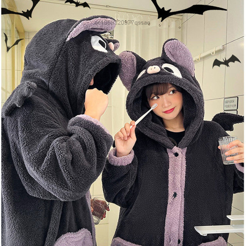 Kawaii Cartoon Cute Bat Y2k Plush Pajamas Anime Cloak Sleepwear Costume Halloween Cloak For Adults Winter Pajamas Women Blanket Cape ShopOnlyDeal