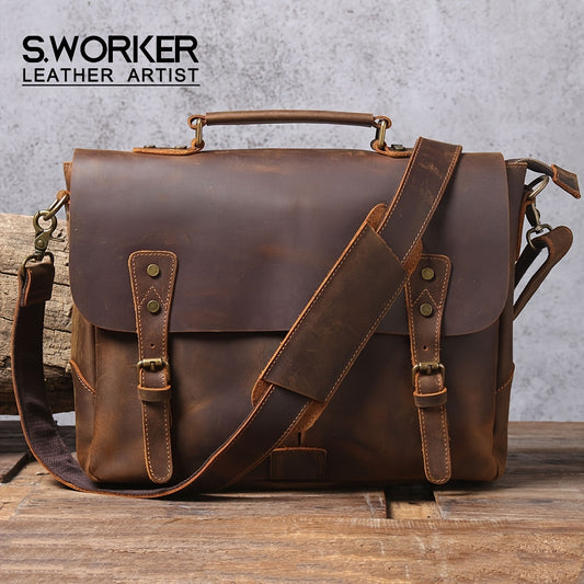 Vintage Genuine Leather Crossbody Briefcase for Men, Work & Business Gift, Father's Day ShopOnlyDeal