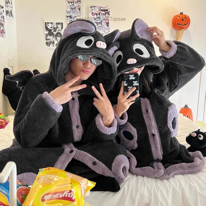 Kawaii Cartoon Cute Bat Y2k Plush Pajamas Anime Cloak Sleepwear Costume Halloween Cloak For Adults Winter Pajamas Women Blanket Cape ShopOnlyDeal