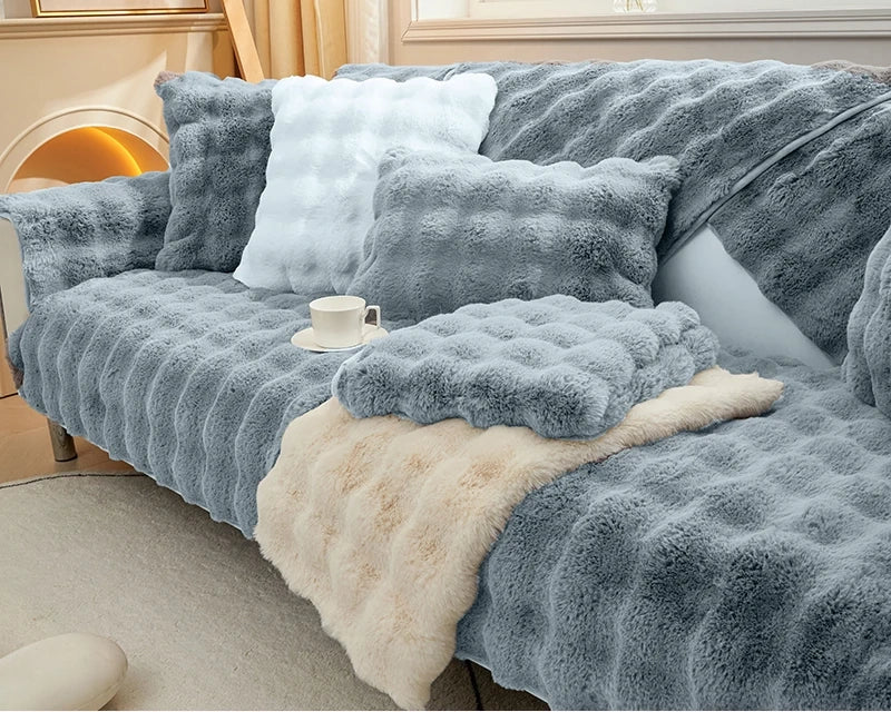 Sofa Covers Rabbit Plush Thickened Sofa Towels Non-slip Couch Slipcover Soild Color Universal Sofa Mat For Living Room Modern Home ShopOnlyDeal