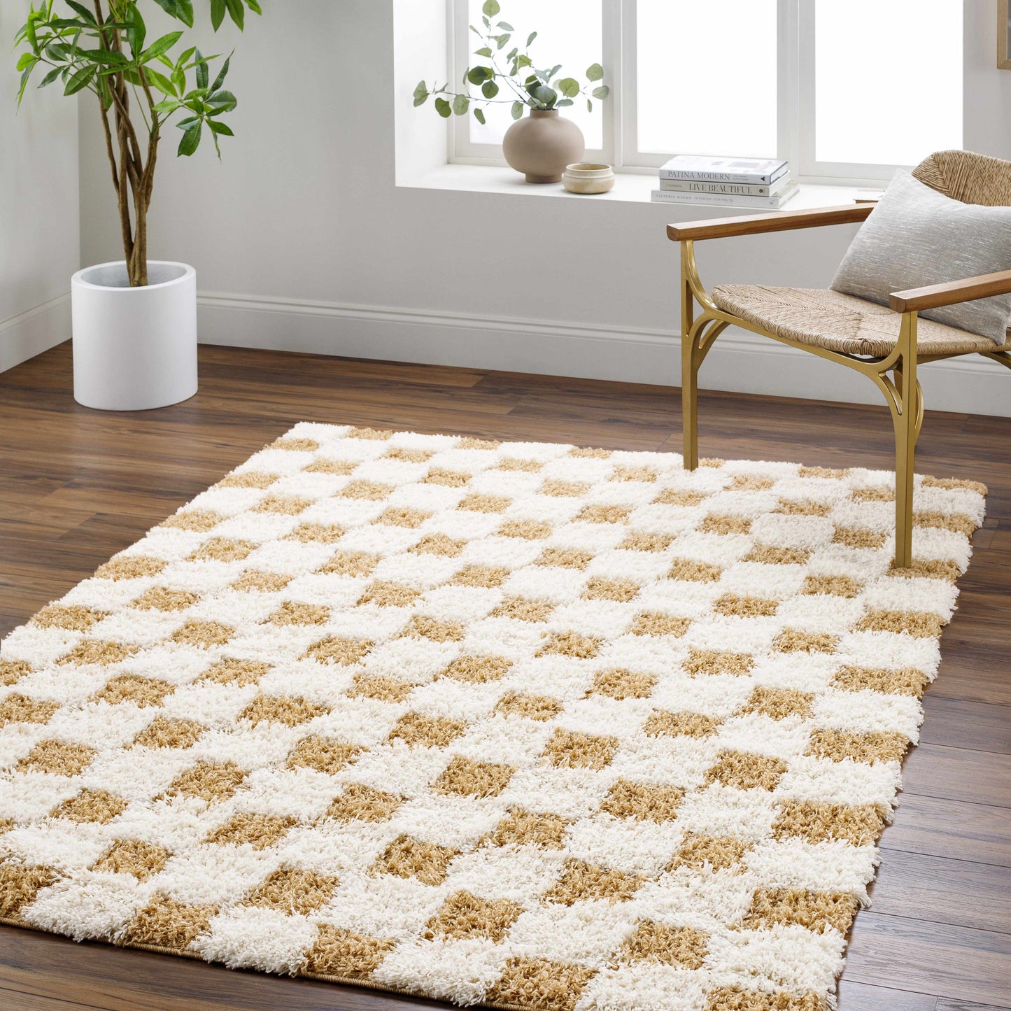 Atira Mustard Checkered Area Rug | Warm & Inviting Home Decor Piece Boutique Rugs