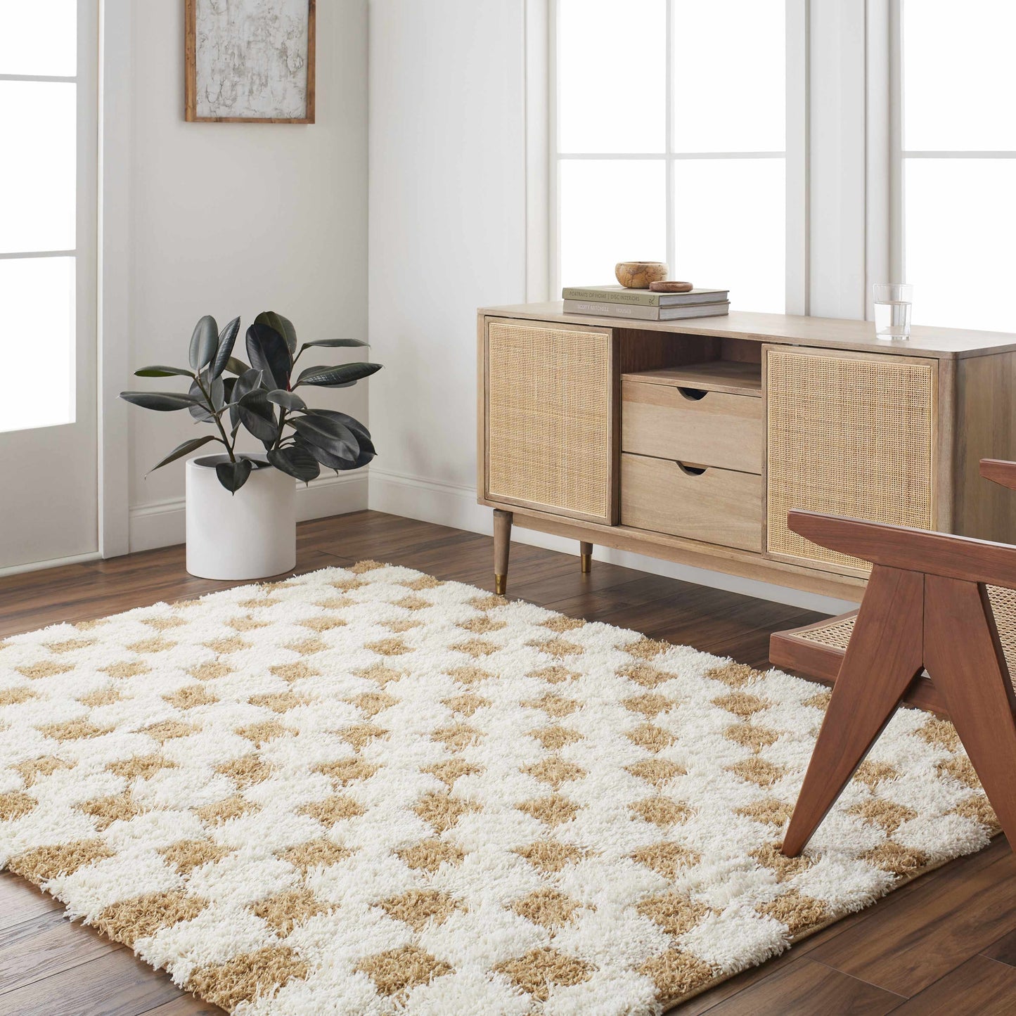 Atira Mustard Checkered Area Rug | Warm & Inviting Home Decor Piece Boutique Rugs