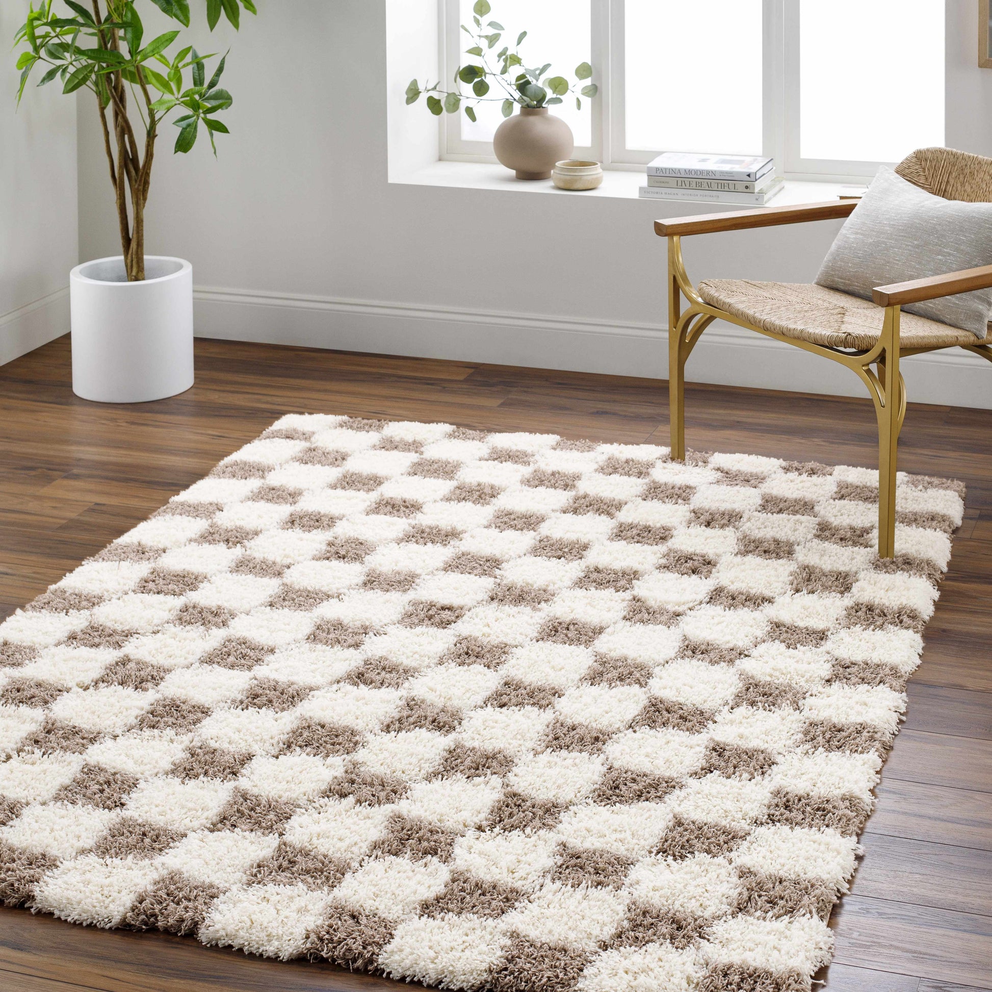 Atira Brown Checkered Area Rug Boutique Rugs