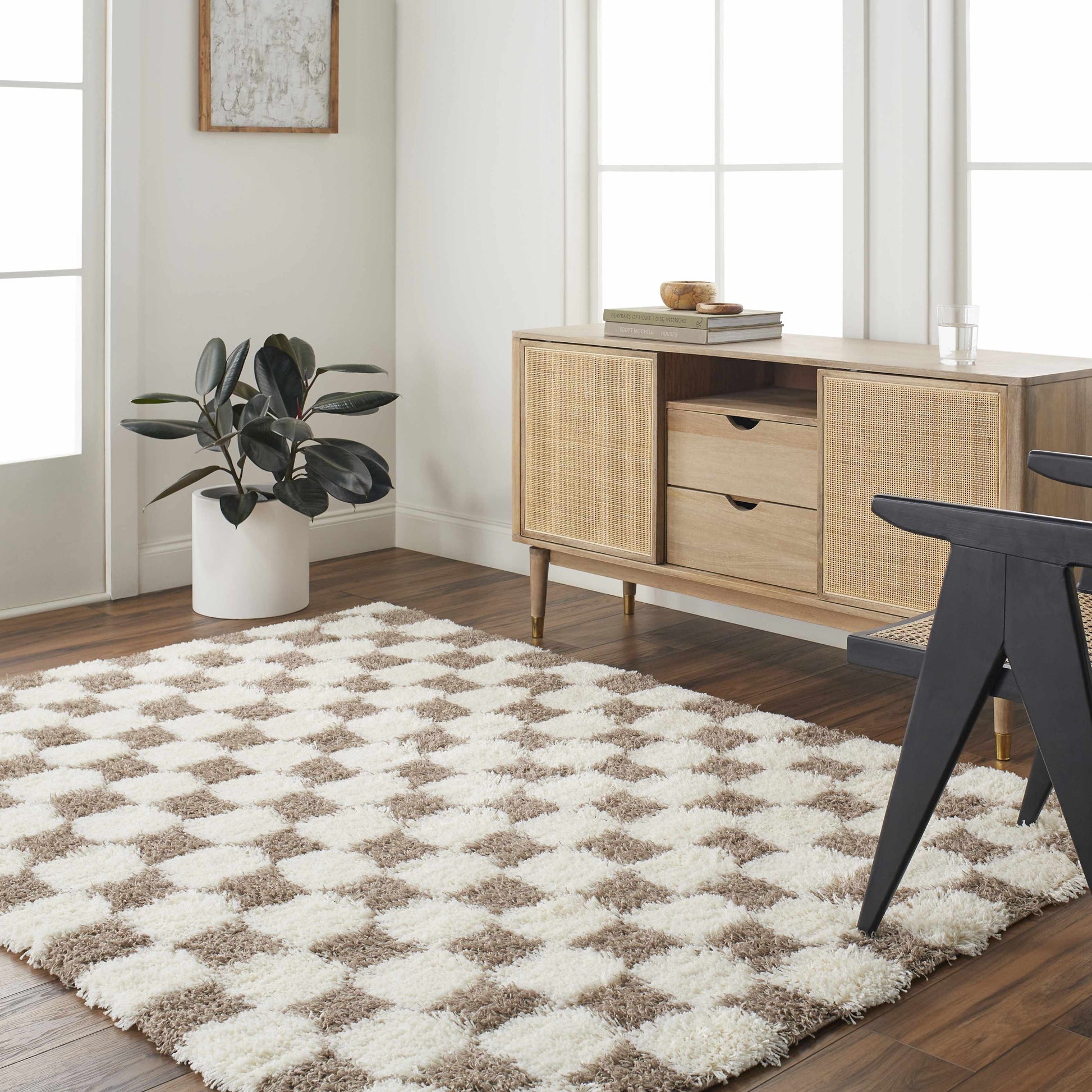 Atira Brown Checkered Area Rug Boutique Rugs