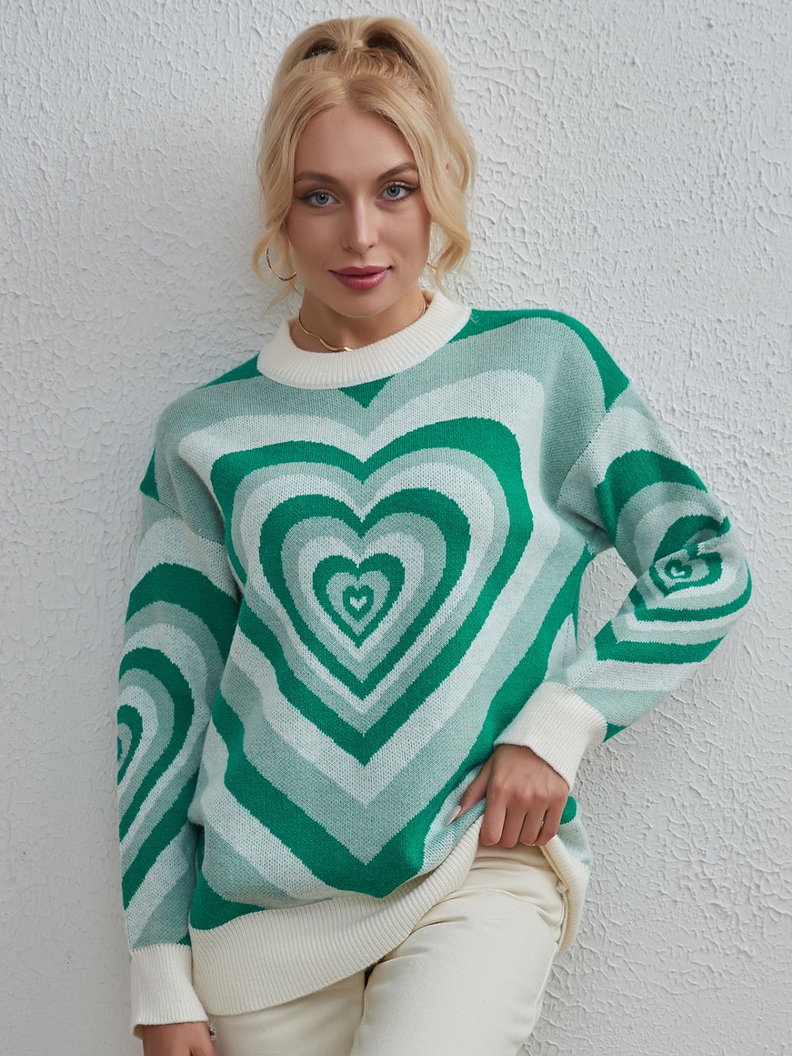 Heart Dropped Shoulder Sweater: Embrace Cozy Style with a Touch of Love and Elegance ShopOnlyDeal