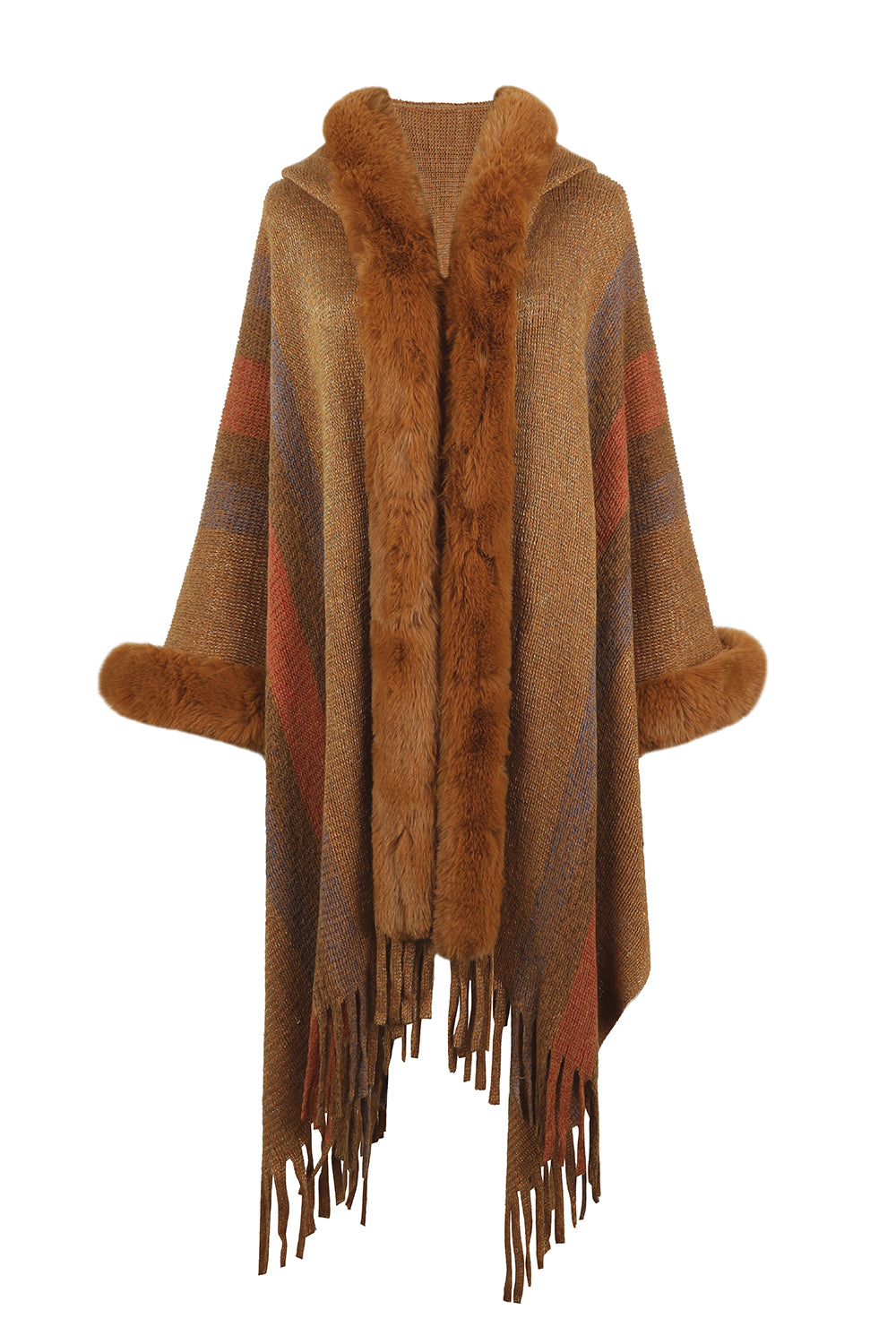 Color Block Fringe Detail Poncho Trendsi