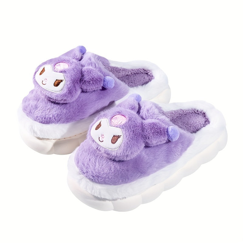 Kawaii Kuromi Cute Cartoon Furry House Shoes For Girls, Comfortable Non Slip Soft Bottom Walking Shoes For Indoor, Autumn And Winter, Halloween Christmas Thanksgiving Gift Party Gift ShopOnlyDeal