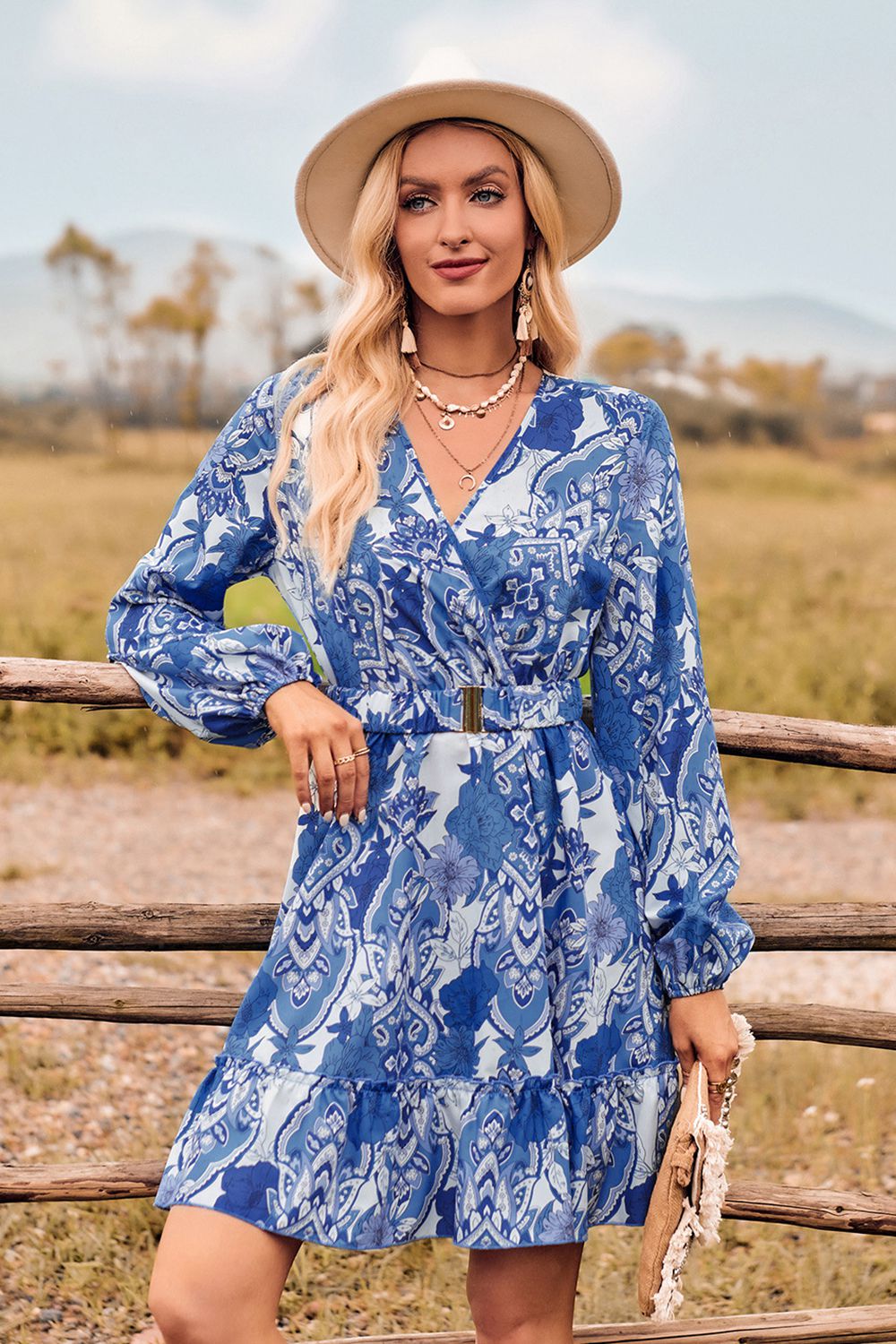 Chic Blossoms Surplice Neck Long Sleeve Dress 🌸 ShopOnlyDeal