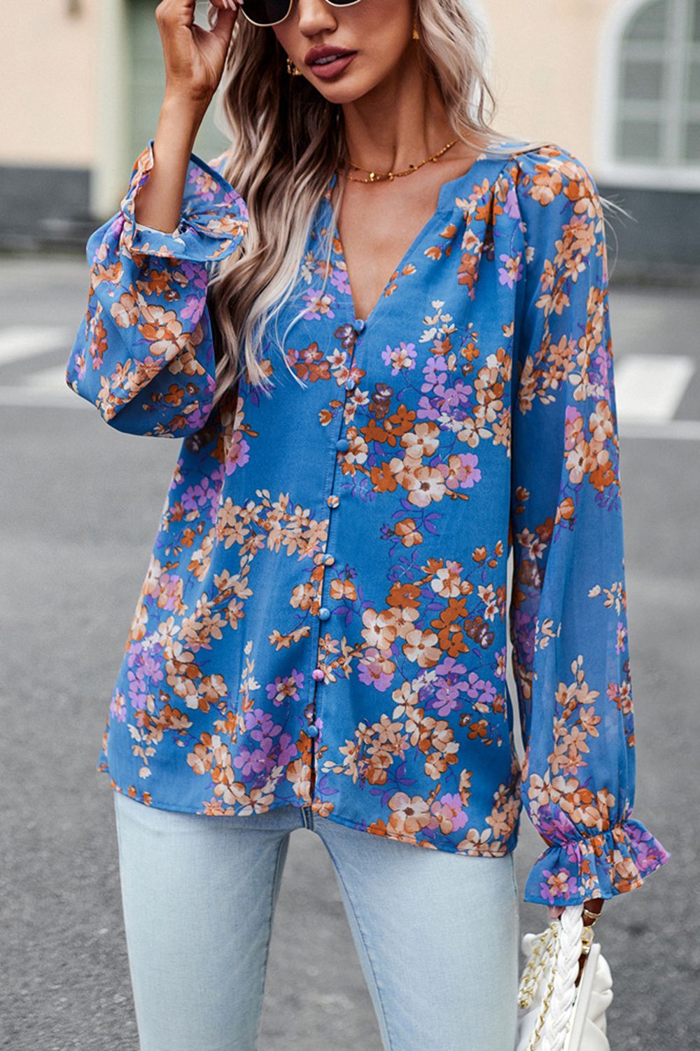 Floral Print Flounce Sleeve Blouse Trendsi