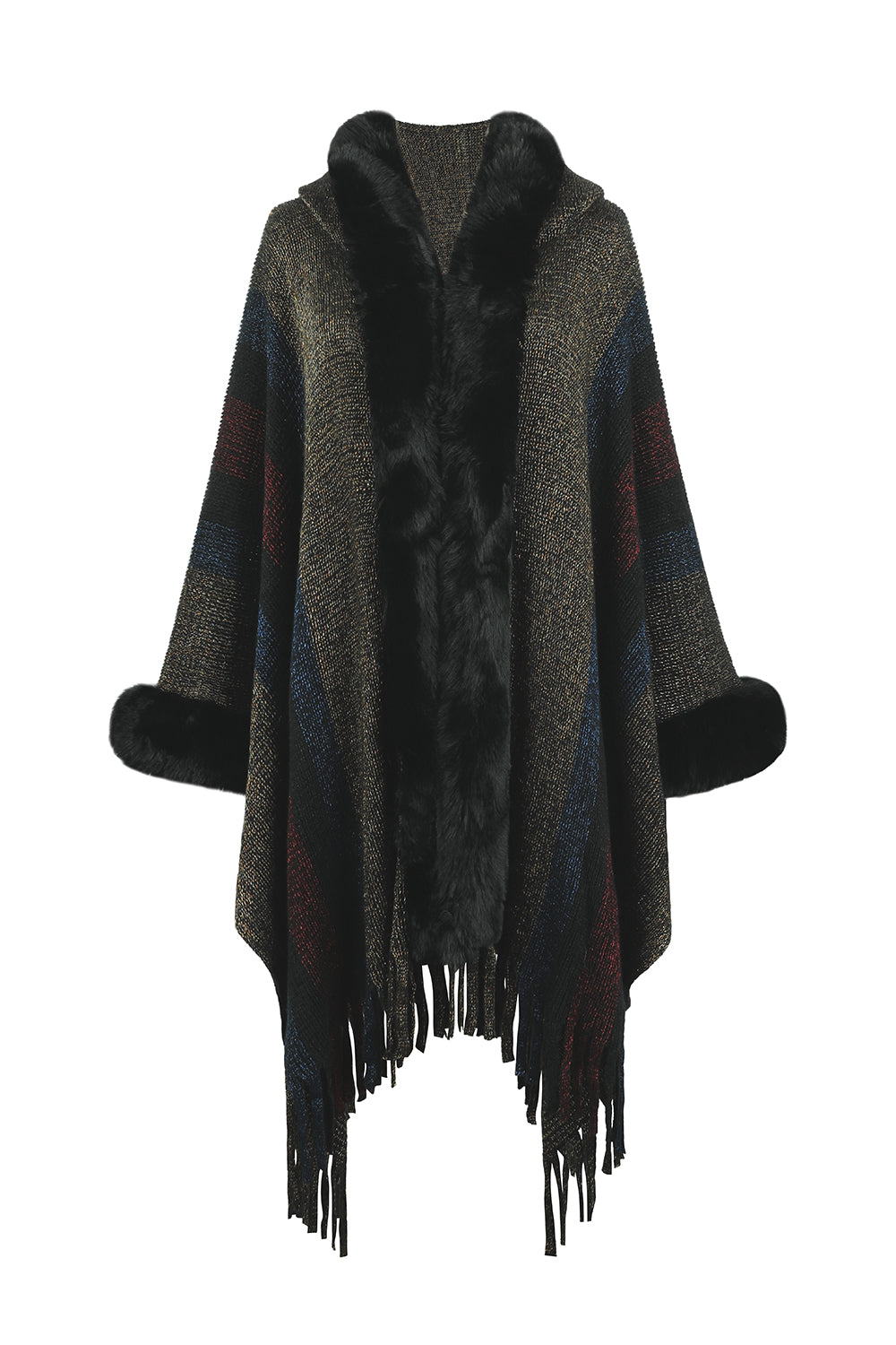 Color Block Fringe Detail Poncho Trendsi