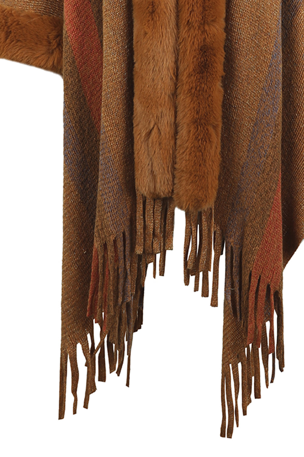 Color Block Fringe Detail Poncho Trendsi