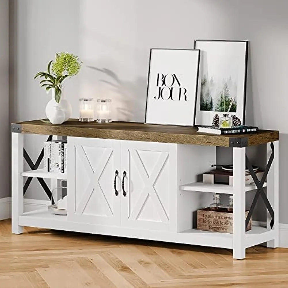 Modern Style Cozy TV Stand, White 61 x 18 x 7 inches ShopOnlyDeal