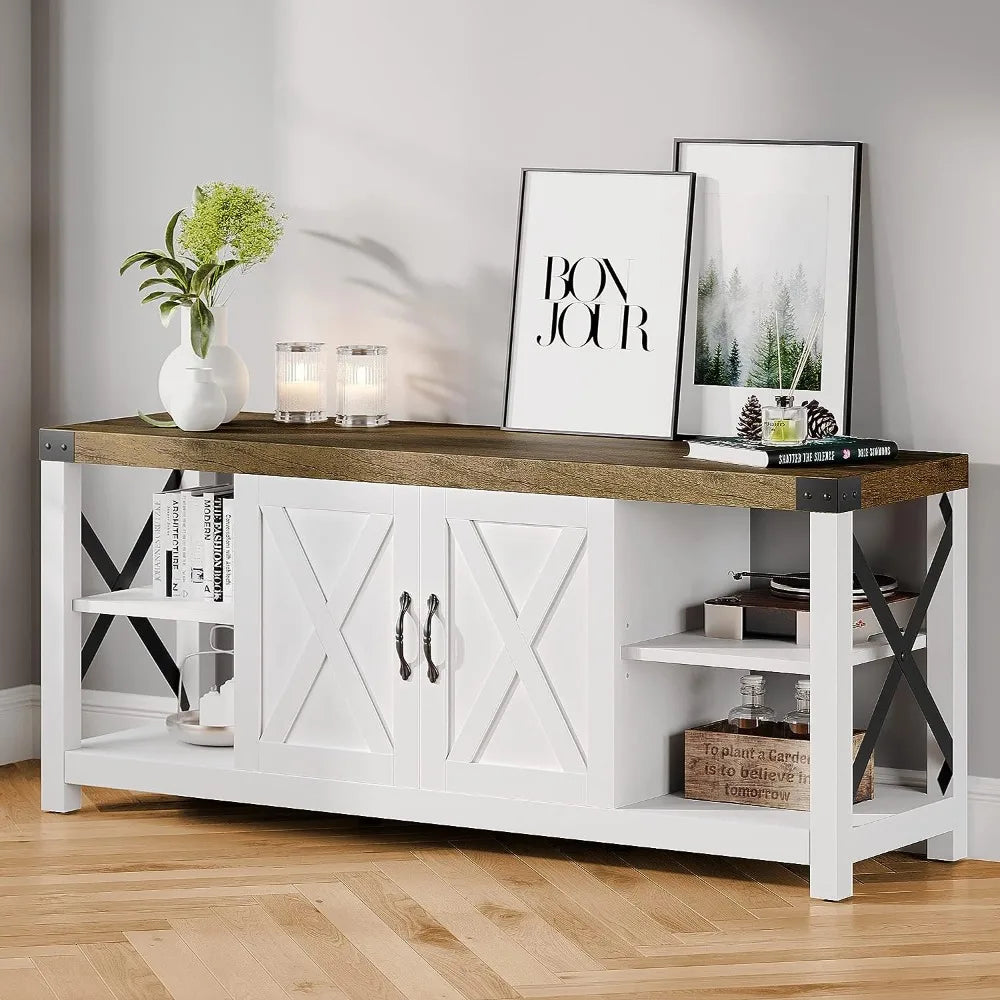 Modern Style Cozy TV Stand, White 61 x 18 x 7 inches ShopOnlyDeal