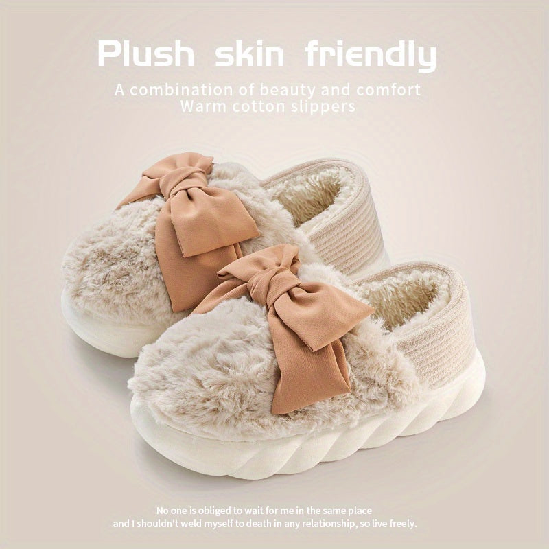 Cute Bowknot Warm Slippers Plush Cloud, Cozy Slip On Platform Fuzzy Shoes, Winter Warm Home Slippers - Temu ShopOnlyDeal