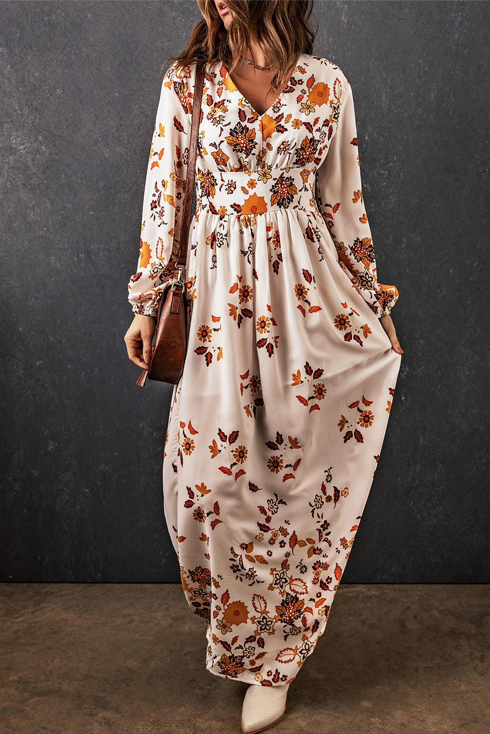 Effortlessly Elegant: Floral V-Neck Long Sleeve Maxi Dress for Every Occasion ShopOnlyDeal