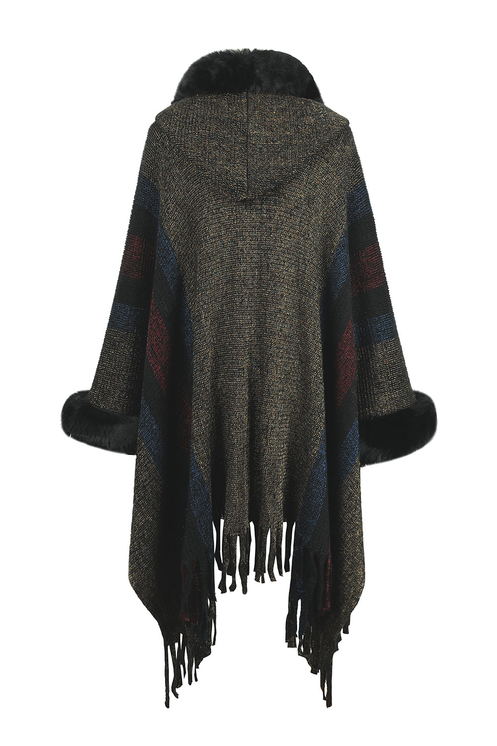 Color Block Fringe Detail Poncho Trendsi