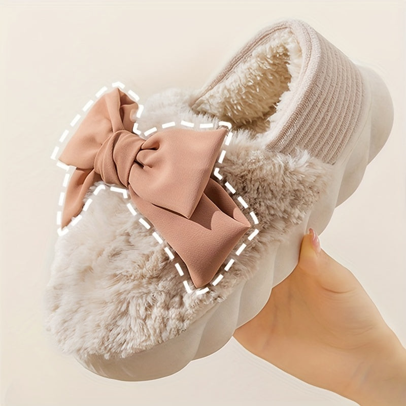 Cute Bowknot Warm Slippers Plush Cloud, Cozy Slip On Platform Fuzzy Shoes, Winter Warm Home Slippers - Temu ShopOnlyDeal