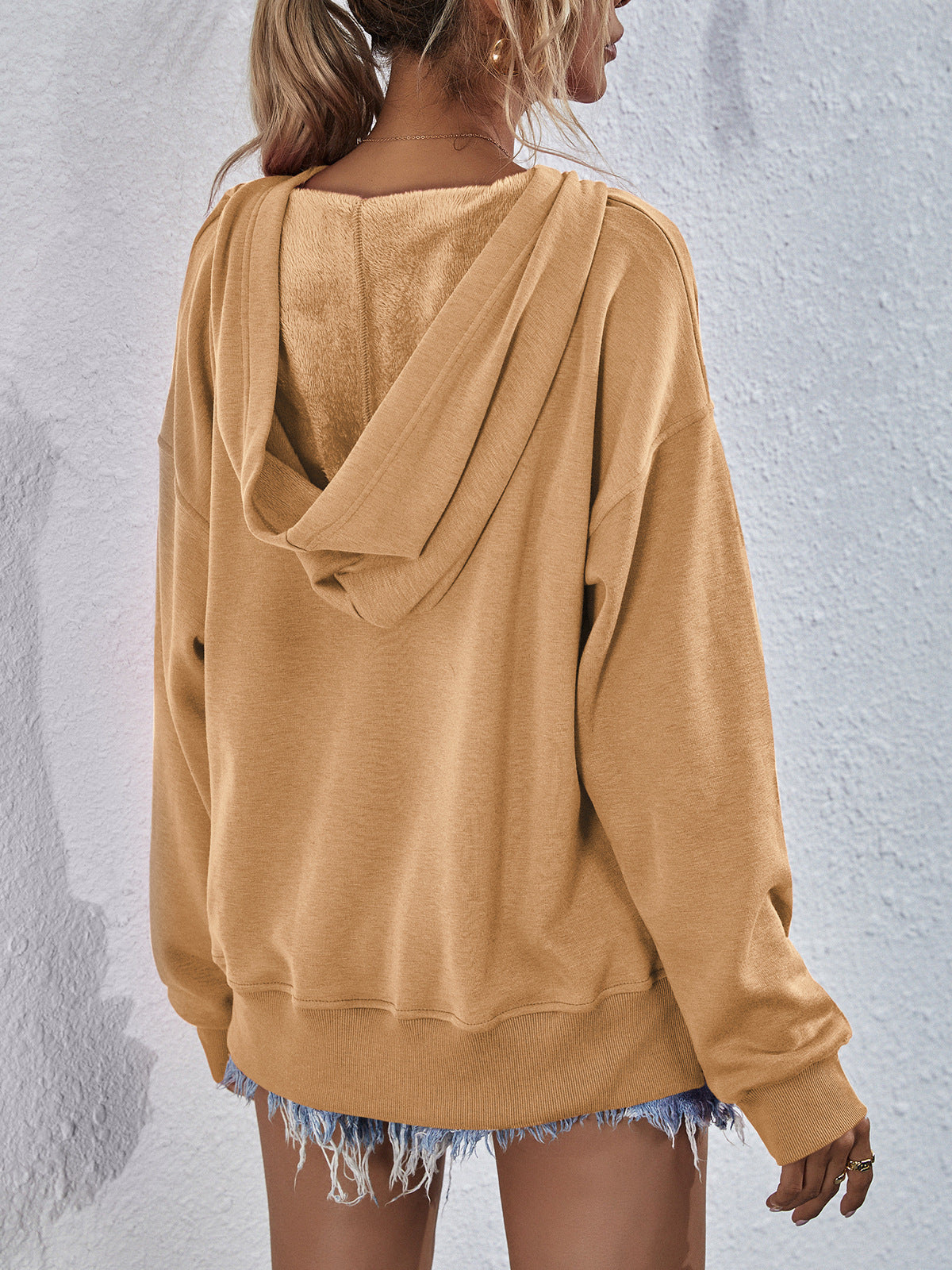 Dropped Shoulder Slit Hoodie Pink ShopOnlyDeal