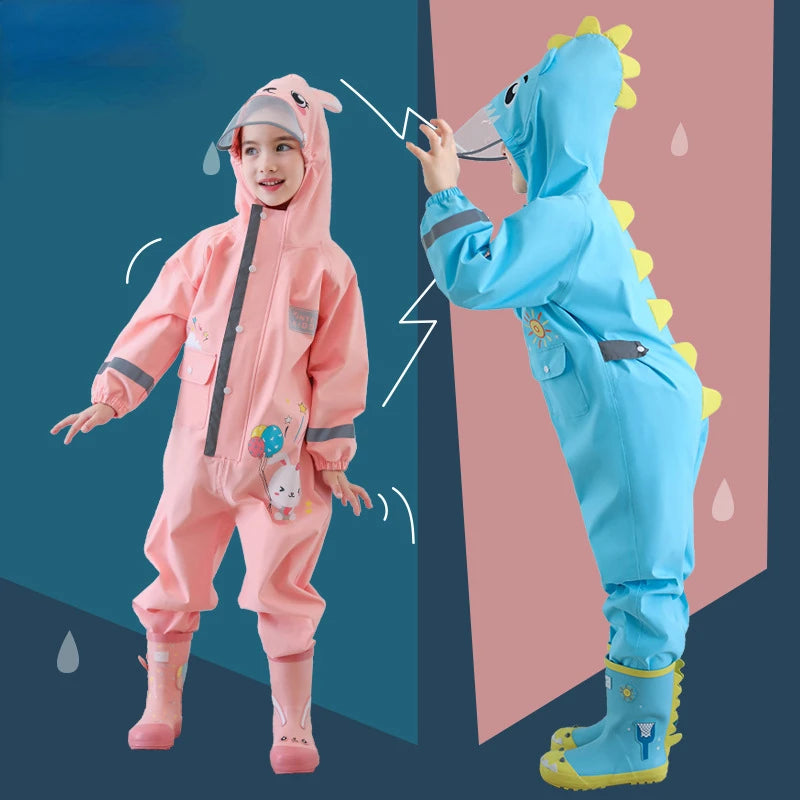 1-10 Years Old Children Raincoat Kids Boys Girls Waterproof Jumpsuit Hooded One-Piece Cartoon Dinosaur Baby Rainwear and Pants ShopOnlyDeal