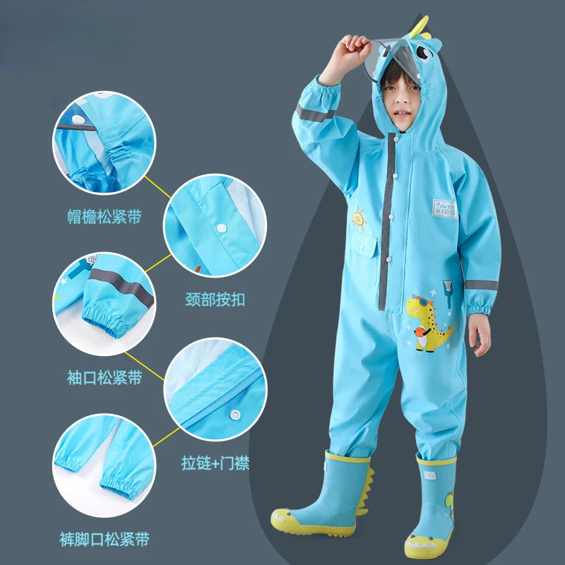 1-10 Years Old Children Raincoat Kids Boys Girls Waterproof Jumpsuit Hooded One-Piece Cartoon Dinosaur Baby Rainwear and Pants ShopOnlyDeal