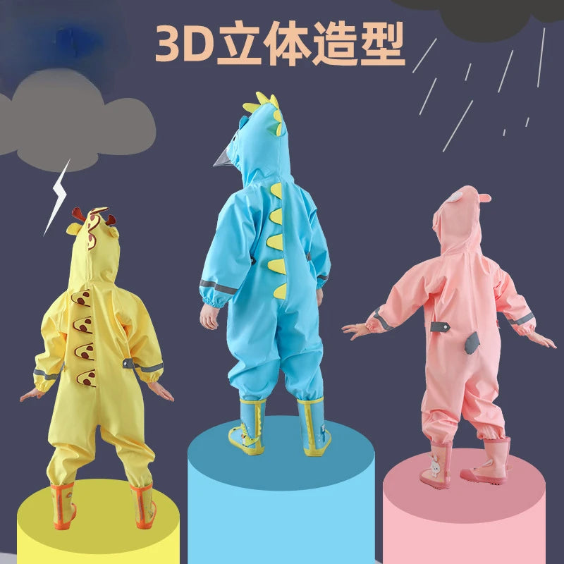 1-10 Years Old Children Raincoat Kids Boys Girls Waterproof Jumpsuit Hooded One-Piece Cartoon Dinosaur Baby Rainwear and Pants ShopOnlyDeal