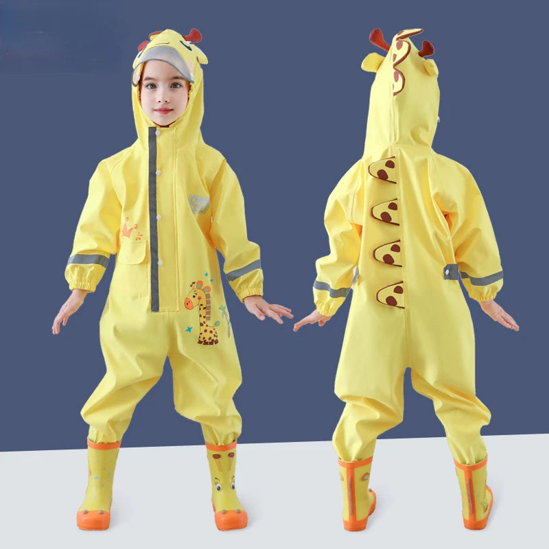 1-10 Years Old Children Raincoat Kids Boys Girls Waterproof Jumpsuit Hooded One-Piece Cartoon Dinosaur Baby Rainwear and Pants ShopOnlyDeal