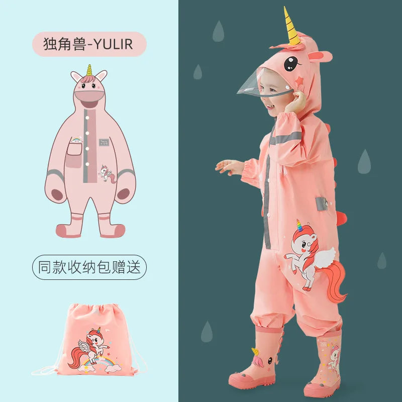 1-10 Years Old Children Raincoat Kids Boys Girls Waterproof Jumpsuit Hooded One-Piece Cartoon Dinosaur Baby Rainwear and Pants ShopOnlyDeal