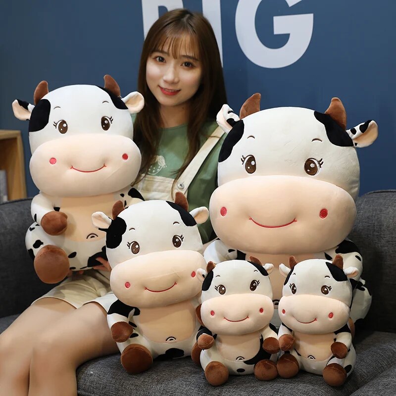 Cute Smiling Milk Cow Stuffed Farm Animal 1 pc 25~55cm Sitting Plush Toy Children Christmas Birthday Gift Dropshipping ShopOnlyDeal