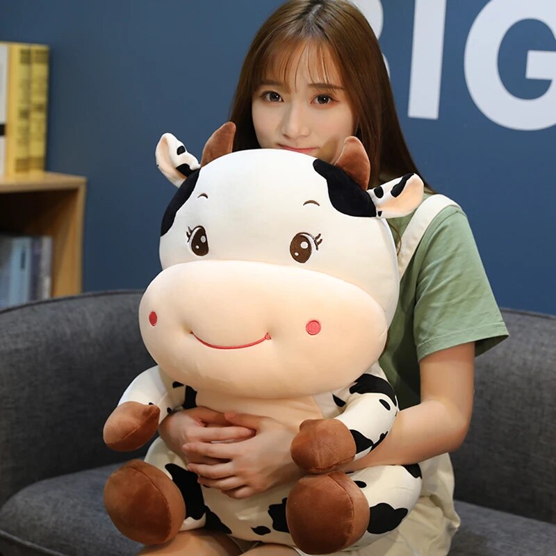 Cute Smiling Milk Cow Stuffed Farm Animal 1 pc 25~55cm Sitting Plush Toy Children Christmas Birthday Gift Dropshipping ShopOnlyDeal